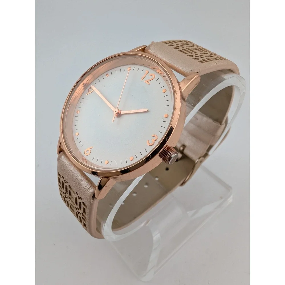 Francesca's‎ Watch Women 36mm Rose Gold Case Pink Faux Leather Band- New Battery